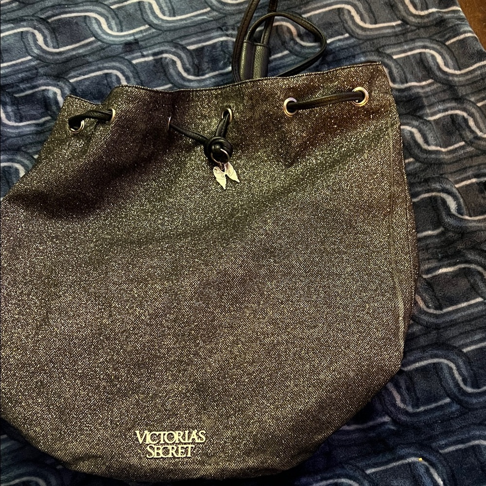 Victoria's Secret Glittery Black Drawstring Backpack